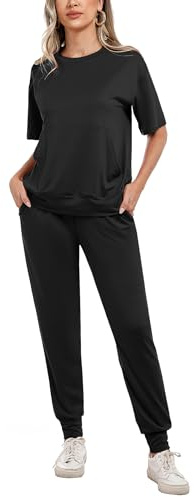 Irevial Trainingsanzug Damen Jogginganzug Set 2 Teilig Tracksuit | Rundhals Zweiteiler, Stretch Sportanzug, Dünn, Bequem, 2 Teilig, für Sport Freizeit Running Yoga Gym