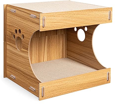 Navaris Katzenhaus mit 4 Kratzmatten - 40 x 30 x 35 cm - Katzenhöhle mit Kratzpad - Katzenhütte aus Holz - Möbel für Katzen - Katzenspielzeug