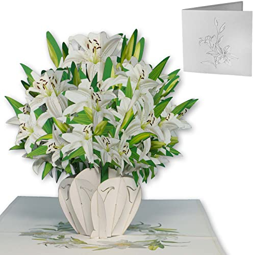 LINPOPUP®, LIN17760, Pop Up Karte Blumen, Blumenkarten, Blumenstrauß Pop-Up, Grußkarten, Klappkarte, Muttertagskarte, Gute Besserung, Abschied, Geburtstagskarte, Lilien, N500