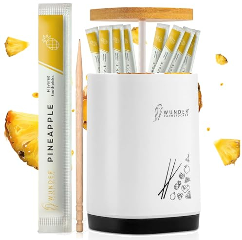 Wunder palillos de dientes con sabor - 100 palillos de dientes individualmente empacados + 1 dispensador de palillos de dientes - Aliento fresco (Pina)