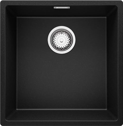 Fregadero bajo Encimera Negro 46x47cm, 1 Seno + Sifón, Granito al mueble 50cm - London de Primagran