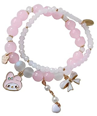 NIQIPOK Elastische Cartoon-Armbänder mit Kristallperlen, Kawaii-Armband-Set für Freundschaftsschmuck, Einstellbar, Stein Kristall, Kristall