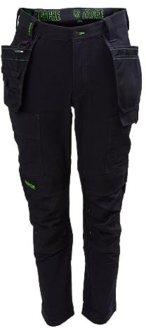 Apache Men's Calgary Work Trousers | Black 36W x 31L | Slim Fit Stretch Utility Pant | Cordura Holster Cargo Pockets | Comfortable Elasticated 4 Way Stretch