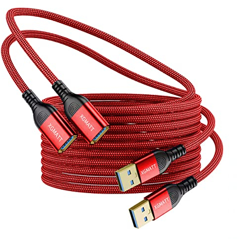 XGMATT USB-Verlängerungskabel 3M-2 Stück,Typ A Stecker auf Buchse, USB 3.0 Verlängerungskabel, hohe Datenübertragung, kompatibel mit Webcam, Flash-Laufwerk, Festplatte, USB-Tastatur, Drucker, rot