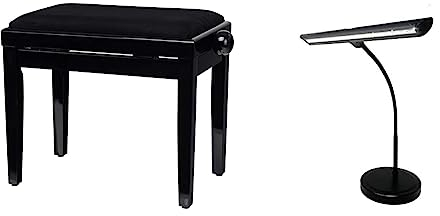 Classic Cantabile Pianobank Schwarz-Hochglanz Höhenverstellbar von 47-56cm & Infitronic IN18LEDKL – 18 LEDs Klavierleuchte Klavierlampe Tischlampe Warmweißes Licht Dimmbar USB Typ-A Ladebuchse