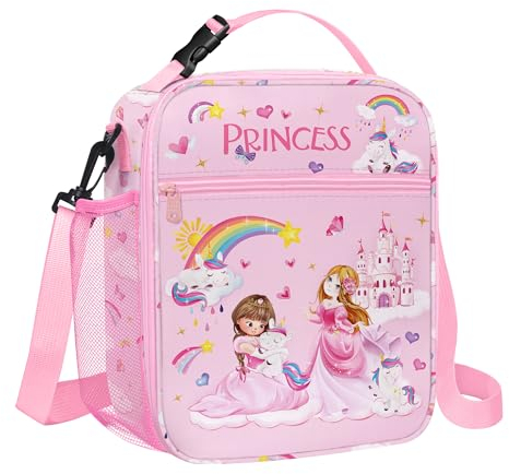 Clastyle Prinzessin Isolierte Lunchtasche Kinder Klein Kühltasche für Mädchen Wasserdichte Brotzeittasche für Picknick Schulen,Rosa Unicron Schloss