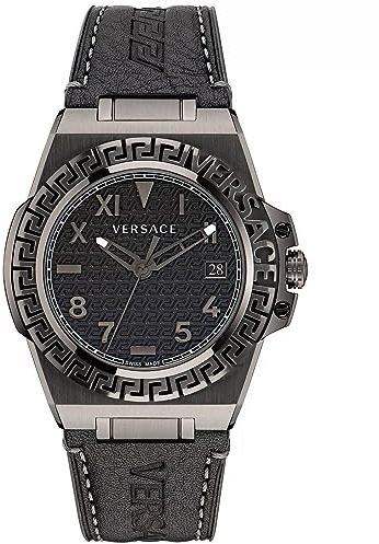 Versace Herren Armbanduhr 44 mm Armband Leder GRECA Reaction