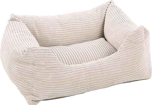 Flamingo Rechteckiges Velutto-Körbchen Beige – 65 x 50 cm, ideal für Französische Bulldoggen, Dackel, Beagles und Katzen, luxuriöser Komfort, stilvolles Design und hochwertige Materialien