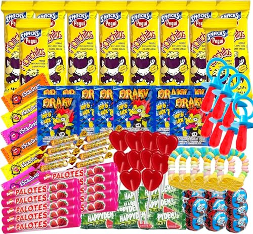 Superpackung mit glutenfreien Süßigkeiten der besten Marken, einschließlich Monchitos, Uhren, Lutscher, Schnuller, für Weihnachten, Geburtstage, Halloween. (300 Süßigkeiten)
