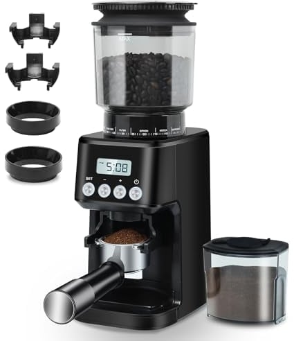 Homtone Conical Burr Coffee Grinder Electric for Portafilter and Container, 51 Grind Settings Adjustable Coffee Grinder for Drip/Pour Over/Espresso/French Press, Anti-Static, 12 Cup, Black