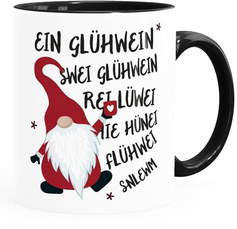 MoonWorks® Tasse Spruch Ein Glühwein Swei Glühwein-Becher Wichtel Weihnachtsmarkt Geschenk Bürotasse lustige Kaffeebecher weiß-innen-schwarz standard