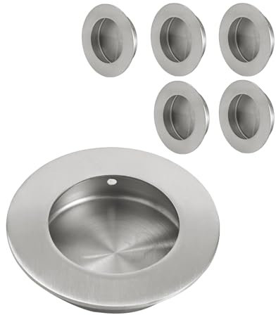 HOMOTEK 6 Pack Round Sliding Closet Door Handles Diameter 2-1/2 in(65mm) Brushed Stainless Steel Flush Pocket Pulls Recessed Bypass Door Handles, Barn Door Finger Pull Set, Free of Sharp Edge
