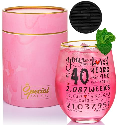 Biching 40th Birthday Gifts for Women, Personalised Wine Glass 40th Birthday Gifts 18oz, 40 Year Old Decorations for Her, Funny 40 Presents Ideas for Mum, Auntie, Friend, Sister