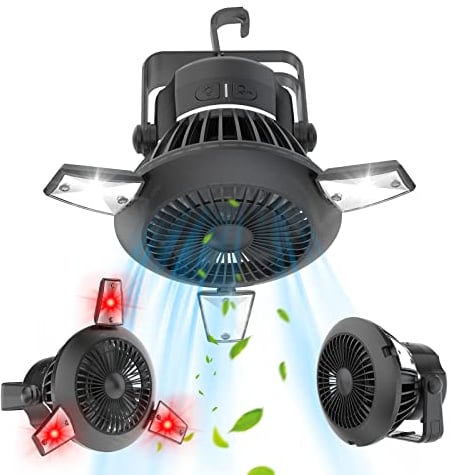 Qoosea Solaire Ventilateur de Camping Portable Léger Ventilateur de Camping avec Ventilateur de Tente Rechargeable pour Tente Ventilateur Solaire avec Crochet de Suspension Ventilateur de bureau USB
