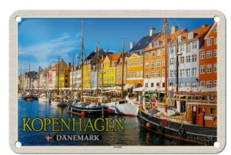 Femer Blechschild Reise 18x12cm Kopenhagen Dänemark Altstadt Boote Schild