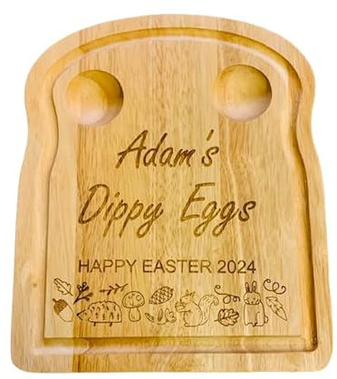 Personalised Dippy Egg & Soldiers Breakfast Board - Wooden Easter Egg Cup Gift
