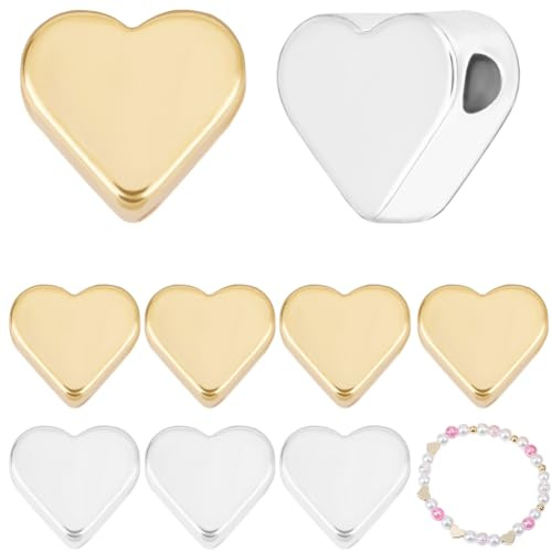 Beebeecraft 30 Stück 2 Farben Herzperlen Aus 6 x 7mm Liebes Abstandsperlen | 18 Karätigem Gold & 925 Sterlingsilber Plattierten Messing Kleinen Loch Losen Perlen Für Herstellung von Armbändern