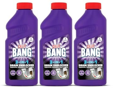 Cillit Bang 3-in-1 Power Cleaner Odour Stop Drain Unblocker Gel, Drain Cleaner For Kitchen Sink Drains, Bathroom Showers, Baths & Basins | 500ml Each | Pack of 3 | 3 x 500ml