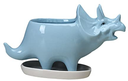 KONTONTY Triceratops Blau Sukkulententopf aus Keramik mit Tablett
