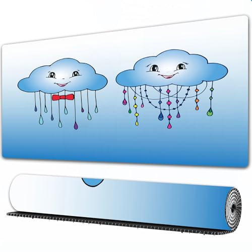 EOMKSE Mauspad Verlängertes großes Mauspad Schreibtischauflage,genähte Kanten Mauspad,Gummibasis,Doodle-Handzeichnung von Mr. und Mrs. Cloud.,Gaming-Mauspad,40x75 cm
