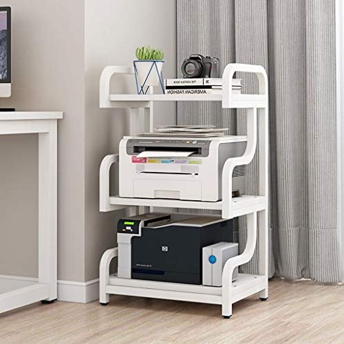 Druckertisch, Druckerständer mit Stahlrahmen, Mehrzweck-Aufbewahrungsregal für Zuhause, Büro, Druckerregal in der Nähe des Schreibtischs mit 4 Kissen, 4-stufiger Druckerwagen (Farbe: Schwarz-1) (Weiß