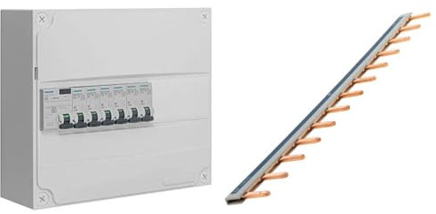 SIEMENS - Tableau électrique pré-équipé 1 rangée 13 modules 6 disjoncteurs 1 interrupteur différentiel & Peigne 13 modules noir/blanc longueur 220mm