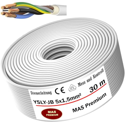 MAS Premium 5-170m YSLY-JB 5x1,5 mm² Flexibles Steuerkabel grau Verlege Kabel Mess-, Kontroll- und Regelungsleitung für Werkzeugmaschinen Steuerleitung E-Auto Ladebox Anschluss zur Ladestation (30m)