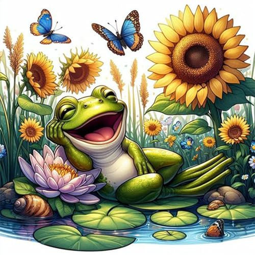 HEIBAGO Frosch 5D Diamond Painting, Tier Full Drill Diamant Painting Sets Für Erwachsene Anfänger, DIY Cross Embroidery Diamant Kunst Blume Diamond Art Bilder Für Home Wand Dekor 30 * 30cm