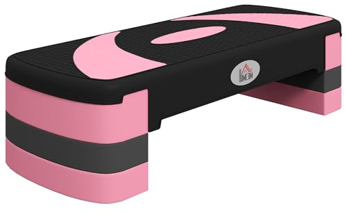 HOMCOM Steppbrett höhenverstellbar Fitness Stepper mit 3 Stufen (10/15/20 cm) Rutschfest Stepbench Belastbarkeit bis 150 kg für Zuhause Fitnessstudio Rosa