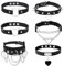 YADOCA 6 Stücke Gothic Choker Halsband für Damen Frauen PU Leder Halskette Set Punk Kette Schwarz Halsband Choker Spikes Rock Lederband Choker Kragen Nieten Choker Verstellbarer