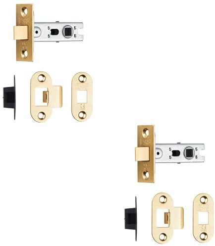 2 Pack - 64mm Bolt Through Tubular Door Latch Rounded Strike Plate Forend Polished Brass