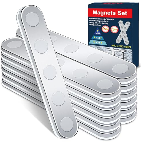 BKSAI Unbreakable Strong Magnet, 12 Pcs Self-Adhesive Neodymium Bar Magnets | Powerful Permanent Rare Earth Sticky Magnets for School Office Home Kitchen DIY Tool Room Fixing Kit (12pcs N33)