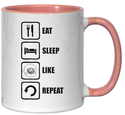 Atspauda Eat Sleep Like Repeat Me Gusta Keramik Tee Kaffee Tasse Rosa
