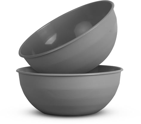 Pro Home 2er Pack Kunststoff Schüssel Plastikschüssel - BPA Frei - Spülmaschinenfest - (Ø25,5cm / Grau) Bruchfester PP - Salatschüssel Rührschüssel Schüssel