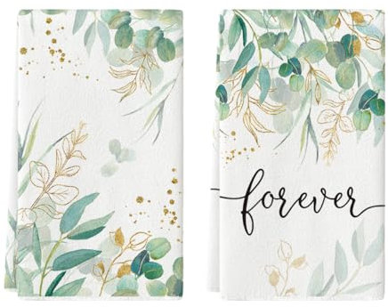 Artoid Mode Gold Eukalyptus Blätter Frühling Küchentücher Geschirrtücher, 42x65 cm Sommer Saisonale Forever Dekoration Polyester Handtücher 2er Set