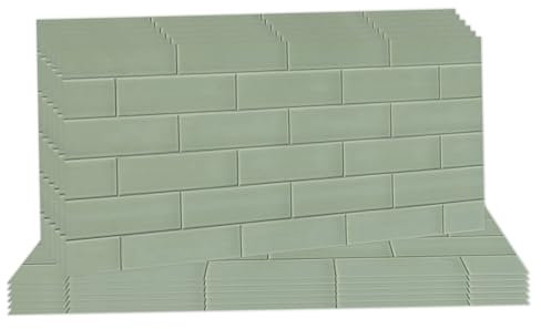 Hode 12 Stück Fliesenaufkleber Küche Grün 15x30cm, 2D Klebefliesen Bad Ziegel, Küchenrückwand Selbstklebend Steinoptik, Selbstklebende Fliesen für Badezimmer Kamin