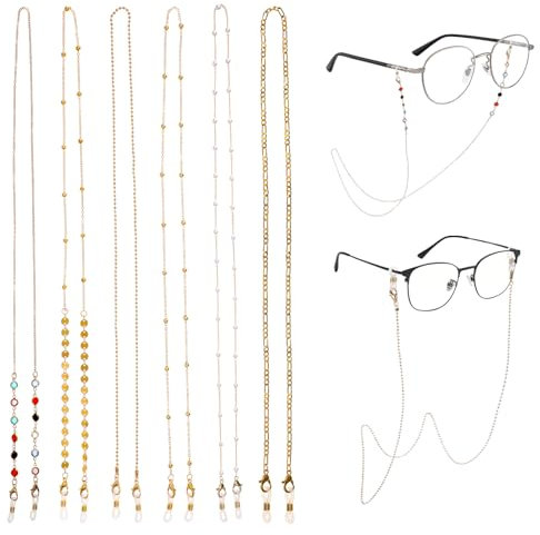 Trinkrittey 6 Stück Sonnenbrillenkette Damen Brillenkette Elegante Brillenhalter Kette Brillenkette Bunte Frauen Lesebrillen Gläser Halskette mit Rutschfeste Kieselgelschnallen