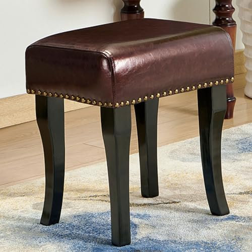 KHLMSRXJ Schminkhocker mit Holzbeinen, moderner gepolsterter Schminksitz, quadratischer Schminkhocker, Make-up-Hocker mit Kissen und Holzrahmen für das Wohnzimmer (Farbe: Braun, Größe: Quad