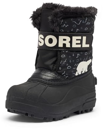 Sorel Childrens Snow Commander Boot Schneestiefel, Black, Bright Red, 29.5 EU