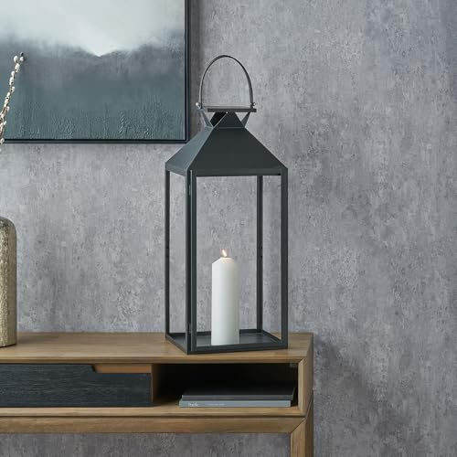 Stainless Steel Lantern for LED Candles | Metal and Glass Decorative Lantern for Indoor | Rectangular Lantern Candle Display (Black, W28 x D29 x H68cm)