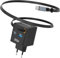 USB C Einziehbares Ladegerät 65W Netzteil 3 Ports PD Schnellladegerät mit einziehbarem Kabel (67cm) Typ C und USB-A Ports, tragbarer Ladeadapter mit MacBook Pro, iPhone 16 Pro/15 Pro