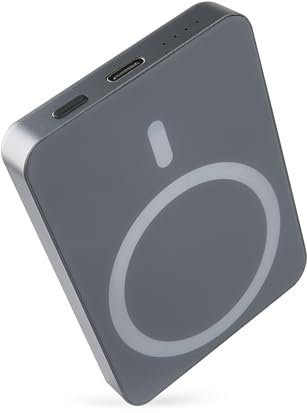 EMOS - Powerbank 5 000 mAh WI 522 mit Magnet - magnetischer externer Akku mit Passthrough und Wireless-Charging - USB-C-Ausgang inkl. USB-Datenkabel - für iPhone, iPad, Smartwatches - grau