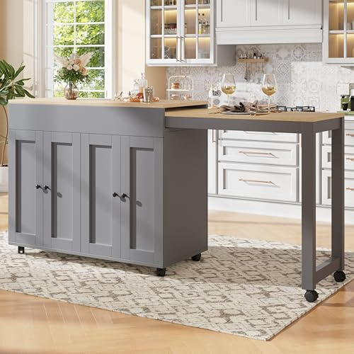 ModernLuxe Ausziehbarer Bartisch (118-180×50×94 cm) mit Stauraum, Bistrotisch mit 6 Ablageflächen, Flexibel Verstellbar, Grau, Ideal für Esszimmer und Wohnzimmer