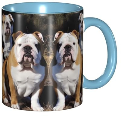 DZBDWZXH Tasses à café en céramique bleu ciel de 325 ml, motif bouledogues anglais, tasse à café de restaurant pour café, cappuccino, thé, cacao, céréales
