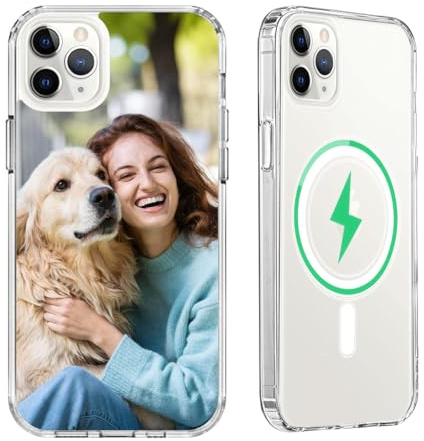 Custom Case for iPhone 11 Pro Max 6.5-inch Compatible with MagSafe Personalized Photo Logo Image Text Magnetic Phone Cover Anti-Yellowing Military-Grade Protection Shockproof Clear Shell,Transparent
