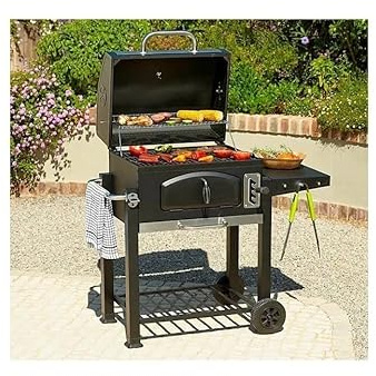 Xl portable Charcoal BBQ Grill with Wheels and side shelves – Outdoor Smoker cast iron BBQ with grid adjustable Side Tray for Garden, Patio & BBQ Party Cooking- bbq-W110 x D62 x H109 cm-30kg