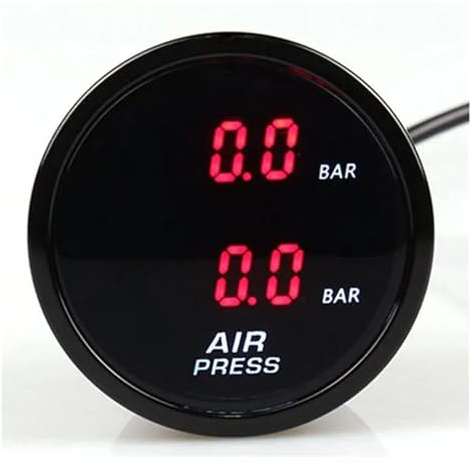 Druckschalter, Doppelter Luftdruckmesser, 52 mm, digitale Doppelanzeige, digitale Doppelanzeige, PSI-Luftfederung mit 2 elektrischen Sensoren(Bar Red)