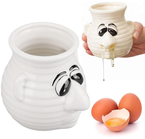 Cartoon Ceramic Egg White and Yolk Separator Mug, 3.54 × 2.76in Practical Household Small Egg Filter Splitter, Kitchen Gadget Baking Assistant Tools, Funny Snot Nose Egg Splitter for Kitchen Bake