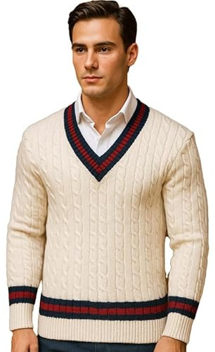 Mens Cable Knit Cricket Jumper Pullover Sweater – Comfortable, Warm, and Perfect for Everyday Wear,Classic,Soft Premium Fabric.