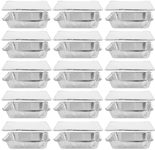 JECOMPRIS 25pièces Barquettes Aluminium avec Couvercles Récipients Alimentaires Jetables pour Rôtir et Cuire Moule